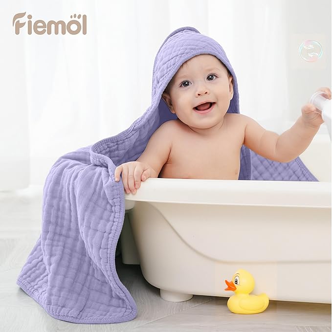 Baby Bath Towels, 100% Muslin Cotton Hooded Baby Towels for Newborn, 2 Pack Baby Towels with Hood for Infant Toddler and Kids, Large 32x32Inch, Soft and Absorbent