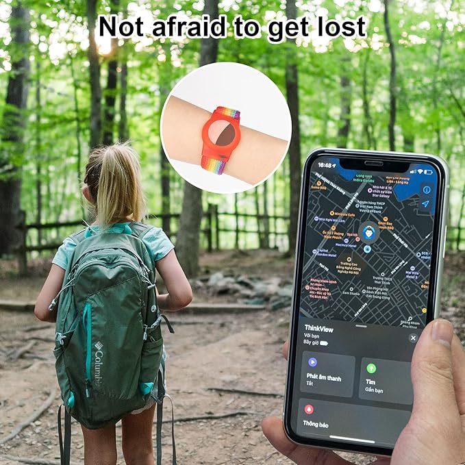 Kids Wristband Compatible with Apple AirTag, Protective Case for Air Tag GPS Tracker Holder with Nylon Bracelet, Adjustable Anti Lost Watch Band for Toddler Child Elder(Rainbow)