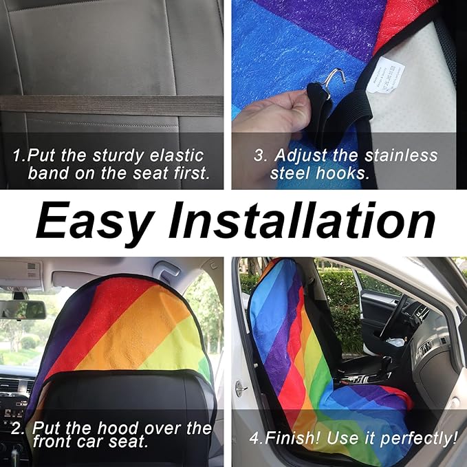Sweat Towel Car Seat Cover Protector Front Seats for Gym Workout, Running, Swimming, Beach and Hiking, Waterproof Universal Seat Cover for Car, Truck, Van & SUV (Rainbow, 1pcs Front Seat)