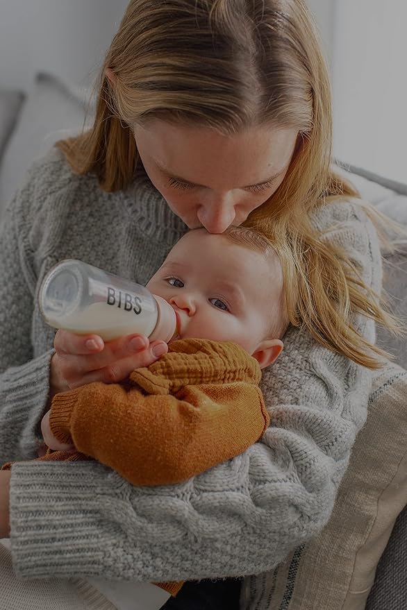 Bibs Baby Glass Bottle | Anti-Colic Borosilicate Glass Bottles | Natural Vented Round Natural Rubber Latex Nipple | Consistent Flow Rate | 3.7 oz/110 ml | 2 Pack | Blush