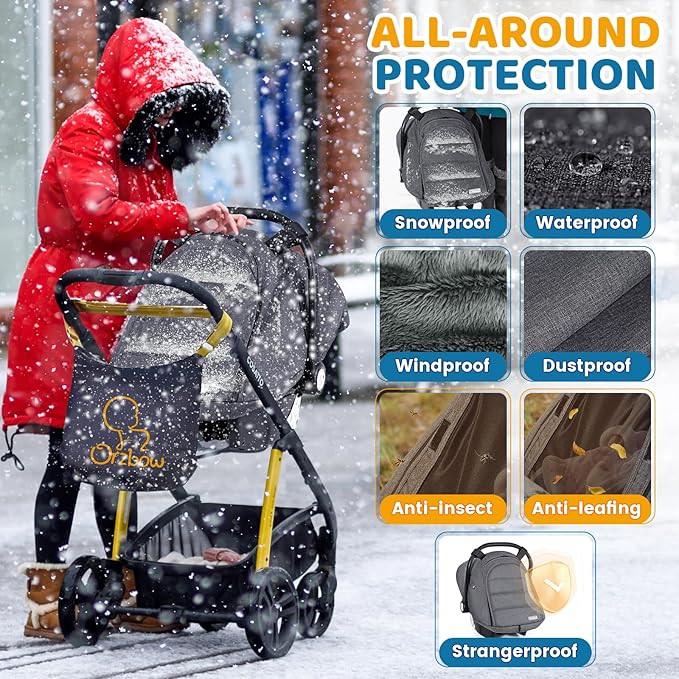 Orzbow Winter Car Seat Cover Baby | Waterproof Infant Carseat Cover Compatible with Doona Car Seats and Strollers, Breathable Baby Carseat Canopy, Baby Winter Essentials, Dark Grey