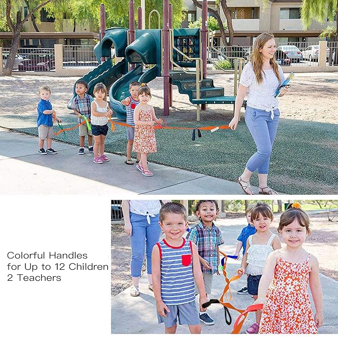 Toddler Walking Rope,Colorful Walking Rope for Preschool Daycare School Kids Outdoor Colorful Handles to Keep Children Calm and Line (Holding Loop for 12 Children 2 Teachers) (Orange)