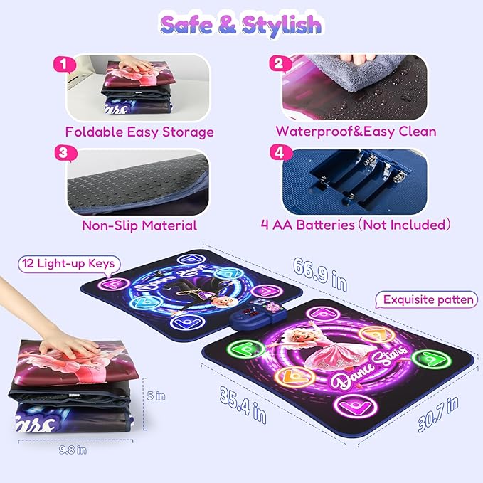 TooLion Double Dance Mat for Kids 3-12 - Dance Pad with Light-Up 12 Buttons,5 Game Modes,Touch-Sensitive & Built-in Music & Adjustable Volume,Christmas Birthday Gift for Boys Girls