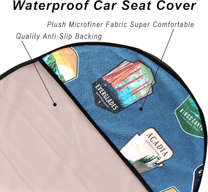 Car Seat Cover Protector Front Seats,for Gym Workout,Running,Swimming,Beach and Hiking,Waterproof Sweat Towel Bucket Seat Covers for Trucks SUV Jeep (National Parks, 2Pcs)