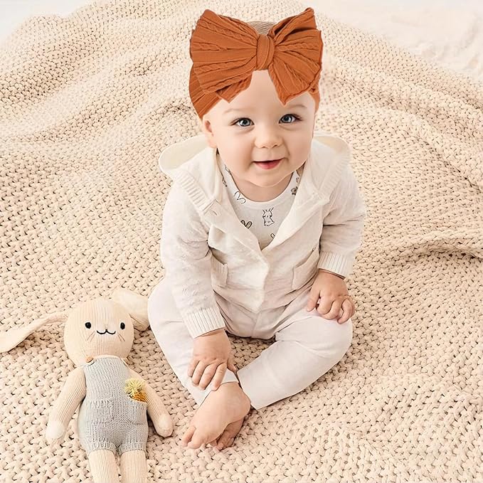 Baby Bows Headbands Soft Nylon Handmade Hair Accessories for Newborn Infant Toddler Kids (3 Mixed Brown, Large)