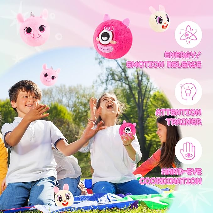 ZOOJOY 3 Pcs Plush Bouncy Balls for Toddlers and Kids, 3-Inch High Bounce Sensory Toys Featuring Unicorn, Bunny & Monster, Soft Game Balls Gift for Girls 6 Months+, Indoor & Outdoor Play