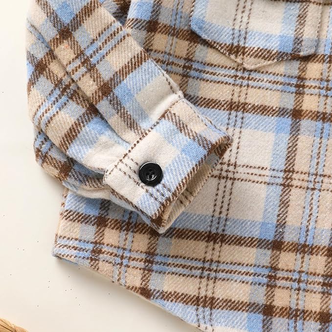 YOUNGER STAR Toddler Kids Boys Girls Flannel Hooded Plaid Shirt Button Baby Red Clothes