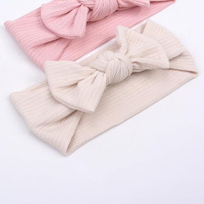Handmade Baby Headbands Soft Stretchy Nylon Hair Bands with Bows for Newborn Infant Baby Toddler Girls- Pack of 3 (Set-B, 3 Count (Pack of 1))