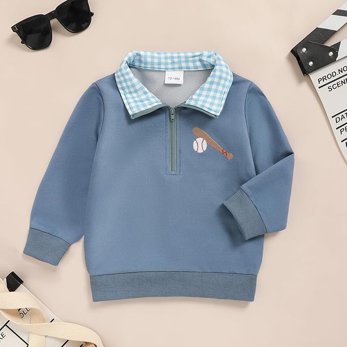 Toddler Boy Quarter Zip Collared Pullover Long Sleeve Fall Winter Baby Boy Clothes Outfit 12M-4T