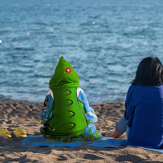 Hooded Kids Beach Towels - Toddler Bath Towel Girls Boys Swim Cover-ups for Ages 1 to 6 Kids Pool Towels Quick Dry Lightweight Soft Microfiber Poncho Towel 24x24 (Alligator Green)