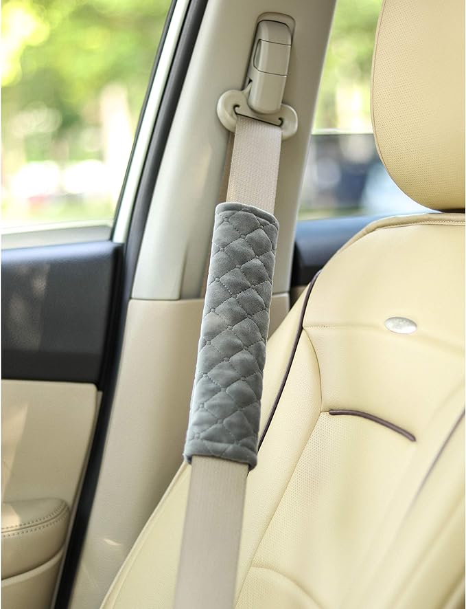 Amooca Soft Auto Seat Belt Cover Seatbelt Shoulder Pad Cushions 2 PCS for a More Comfortable Driving Universal Fit for All Cars and Backpack Dark Gray