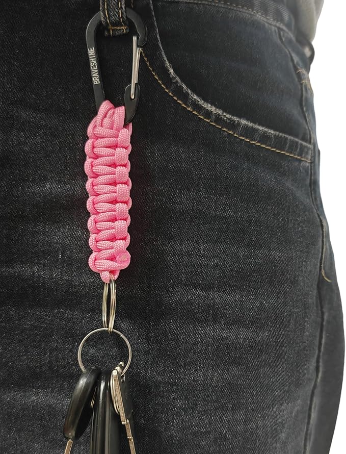 BRAVESHINE Paracord Keychain Carabiner Clip, D Ring Lanyard Hanger Stroller Hook for Water Bottle, Key, Backpacks, Men, Women
