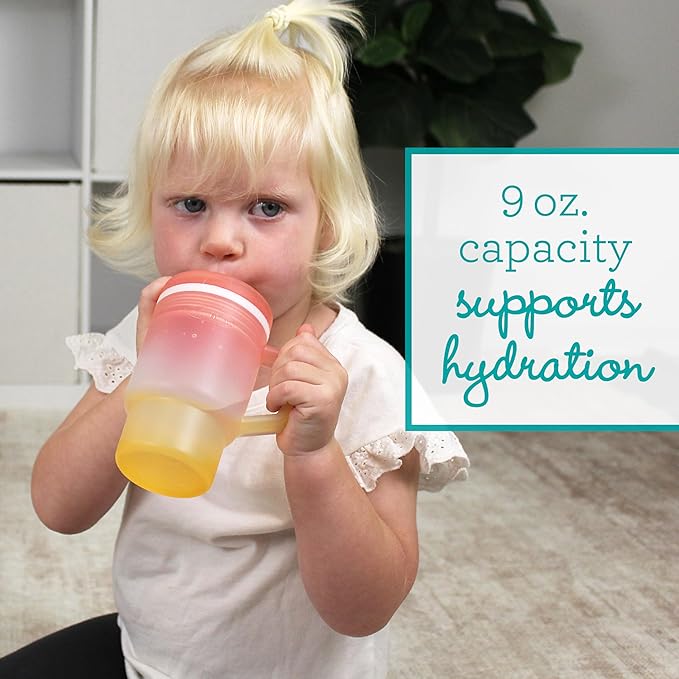 Infantino My 1st Tumbler, Silicone Sippy Cup with Straw & Handle, Spill-Resistant Baby Cup for On-the-Go, BPA-Free Transition Bottle, Sunset Kiss