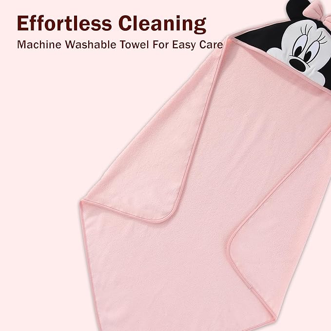 Disney Baby Girls Minnie Mouse Hooded Baby-Bath Towel with 3 Washcloths Set for Newborn and Infants