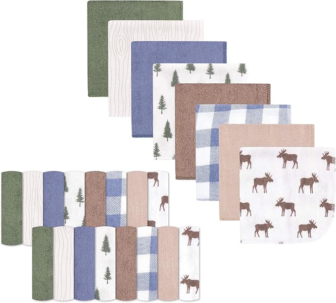 Hudson Baby Unisex Baby Rayon from Bamboo Washcloth Bundle, Moose, One Size