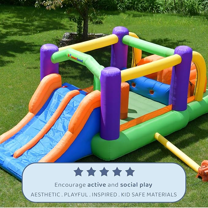 Bounceland Pro Racer Obstacle Bounce House with Dual Slides [Blower NOT Included], Bounce, Climb, Slide All in One, 19 ft x 9 ft x 7 ft H, Great for Big Party, Fun Racing Game for Teams