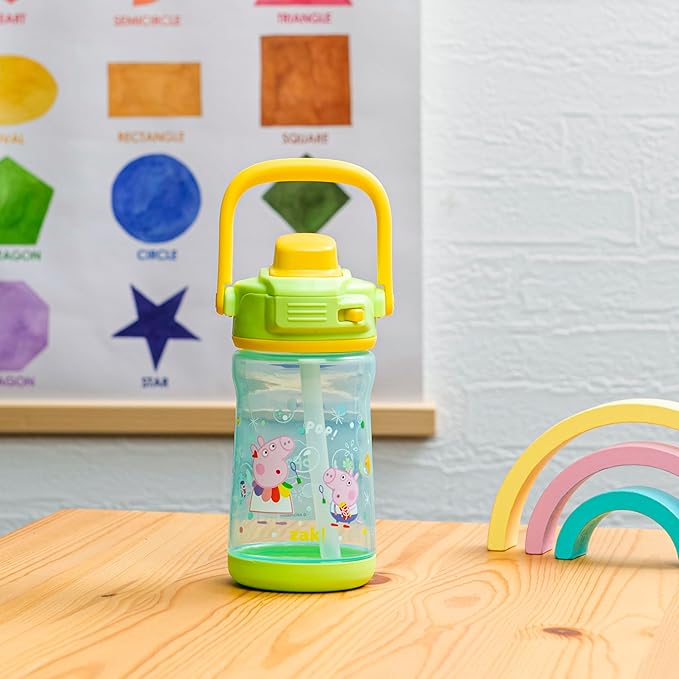 Zak Designs Peppa Pig Beacon Kid Water Bottle for Travel or At Home, 12oz Plastic is Durable and Leak-Proof with Liquid Lock Spout, Cover, Carry Handle, Protective Base (Peppa, George)