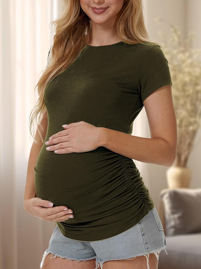 3 Pack Womens Maternity Shirts - Crew Neck Maternity Top Short Sleeve Pregnancy Tee Shirts