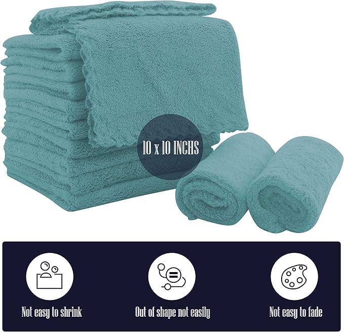 16 Pack Baby Washcloths - Luxury Coral Fleece - Extra Absorbent and Soft Wash Clothes for Newborns, Infants and Toddlers - Suitable for Sensitive Skin and New Born - Baby Shower - Teal, 10x10 Inch