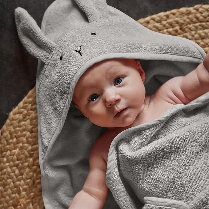 Baby Hooded Towel – Organic Cotton Baby Bath Towels – Baby Towels, Baby Bath Towels for Baby Boy, Baby Girl, 32" x 32" Super-Soft and Absorbent Baby Towels for Newborn (Rabbit - Pearl Grey)