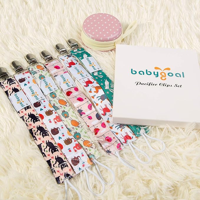 Babygoal Pacifier Clips, 6 Pack Pacifier Holder Clips for Baby Boys and Girls Fits Most Pacifier Styles 6PBM03