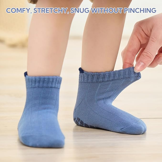 Toddler Non Slip Grip Ankle Socks with Grippers Cute Seamless for Baby Boys Girls Infants Kids 6 Pairs