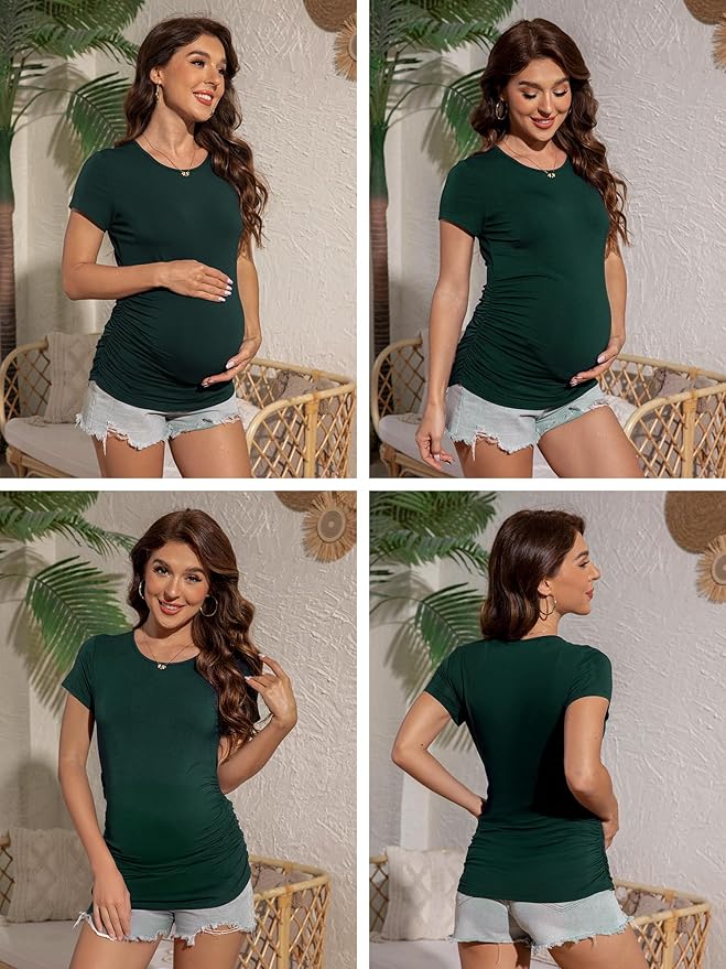3 Pack Womens Maternity Shirts - Crew Neck Maternity Top Short Sleeve Pregnancy Tee Shirts