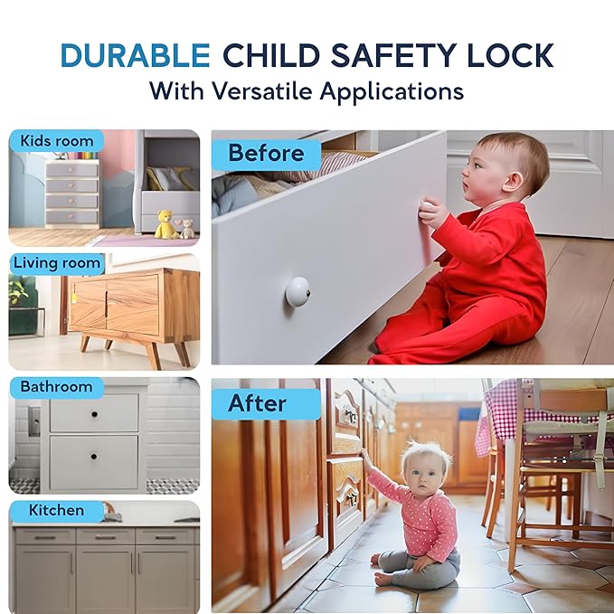Pack of 12 Magnetic Cabinet Locks for Child Safety with 3 Keys, 3M Adhesive Easy Installation, Baby Proofing Magnetic Locks for Cabinets and Drawers(12 Locks + 3 Keys)