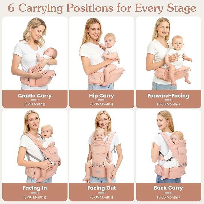 Baby Carrier Newborn to Toddler Baby Carriers with Seat Infant Baby Holder Backpack Baby Carriers Front and Back for Carrying and Hiking (Pink)