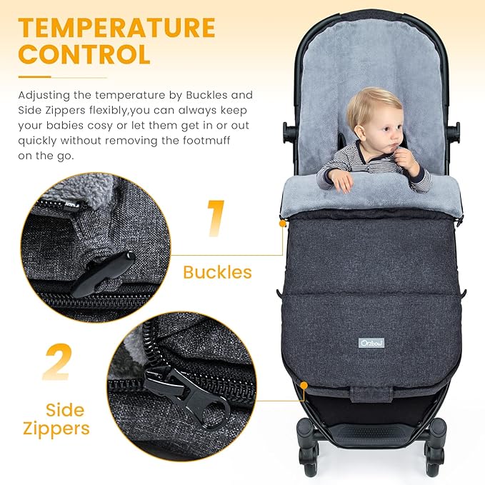 Orzbow Warm Bunting Bag Universal,Stroller Sleeping Bag Cold Weather,Waterproof Toddler Footmuff (Black)