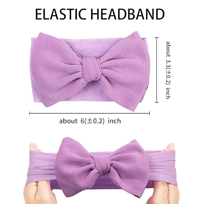 Baby Bow Headbands 3 Pcs Baby Girl Headbands with Bows Soft Nylon Beige/Purple/Pink Headband Bows for Baby Girls, Newborns, Infants