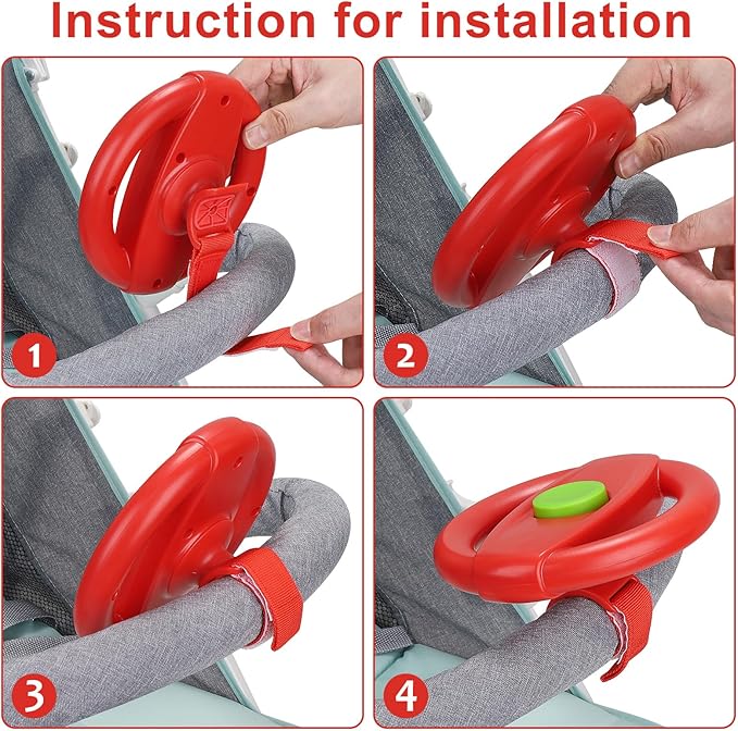 Accmor Stroller Steering Wheel Toy, Pretend Driving Simulated Steering Wheel for Stroller Shopping Carts Universal Detachable Funny Toy Attachment Accessories