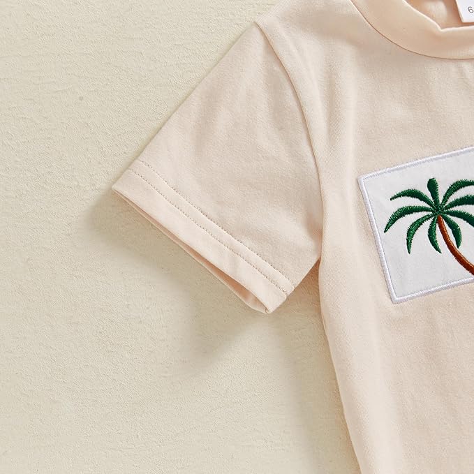 fhutpw Toddler Baby Boy Summer Clothes Tractor Letter Short Sleeve T-Shirt Tops Pockets Casual Shorts Set Infant Outfits