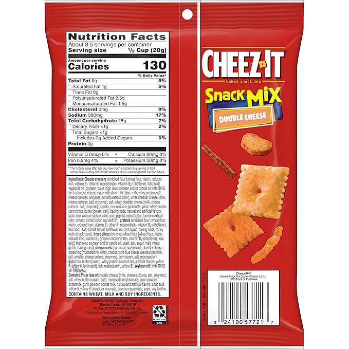 Cheez-It Snack Mix, Lunch Snacks, Double Cheese (6 Pouches)