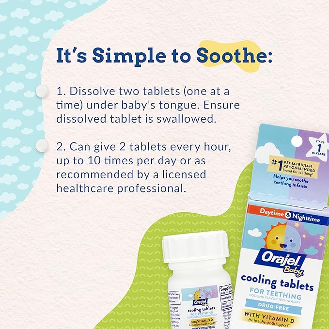 Orajel Baby Cooling Tablets for Teething with Vitamin D, 100 Quick Dissolve Tablets,White