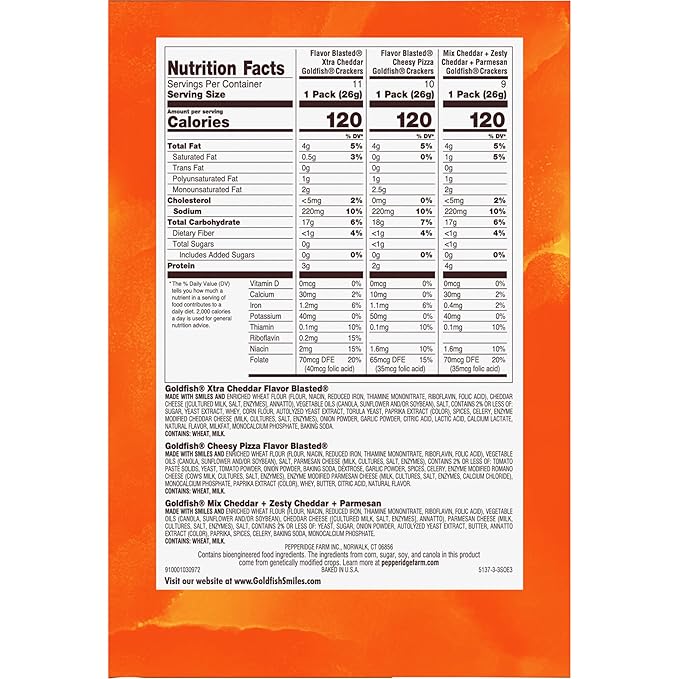 Goldfish Bold Mix Variety Pack Snack Crackers, 1 oz Snack Packs, 30 Ct Box