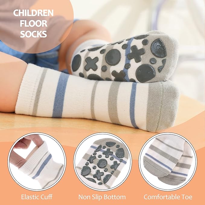 TRUEHAN 5 Pairs Toddler Non Slip Socks with Grips Baby Socks for Kids Girls Boys