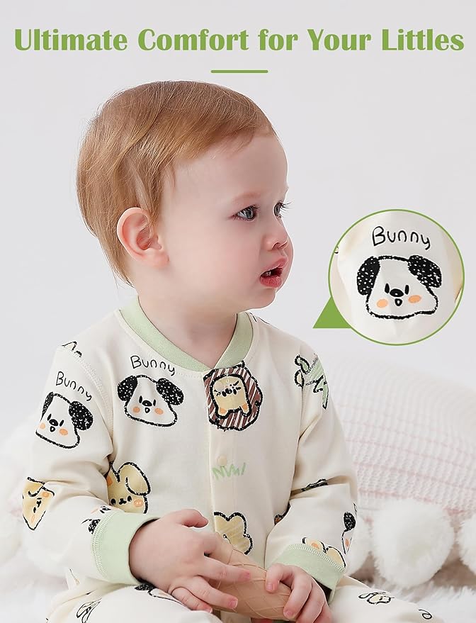 Newborn Baby Boys 2 Pack Cotton Romper Outfits Infant Long Sleeve One-Piece Toddler Button Jumpsuits