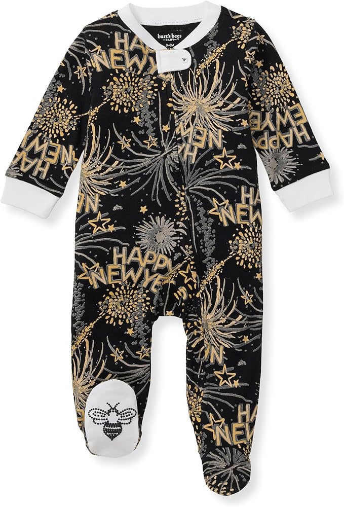 Burt's Bees Baby Boys Sleep and Play PJs, 100% Organic Cotton One-Piece Zip Front Romper Jumpsuit Pajamas