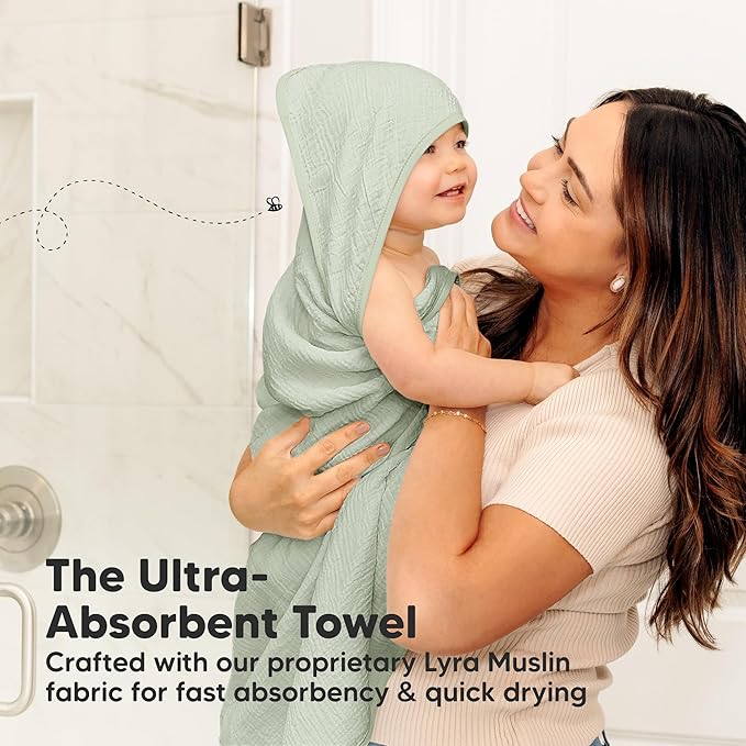 KeaBabies Muslin Hooded Baby Towels for Newborn Girls, Boys - 2-Pack, 30x30 Organic Cotton Baby Bath Towels Hooded, Soft Absorbent, Toddlers, Kids, Infant, Newborn Bath Essentials (Sage, Petite)
