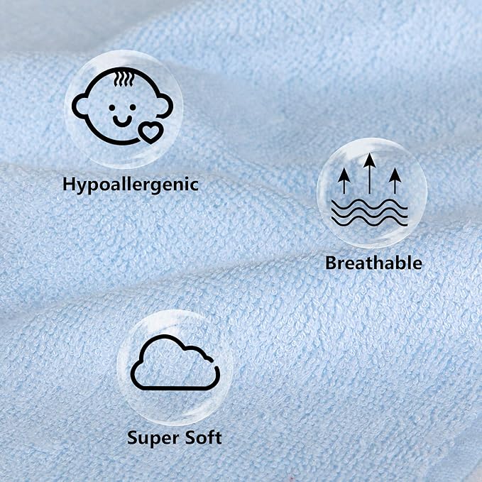 12 Pack Baby Boy Washcloths Bulk for Newborn, Extra Soft Face Bath Towel for Toddler, Absorbent Kids Wash Rag for Body, 70% Rayon Derived from Bamboo, 30% Cotton, 10"x10", Blue/Green/Yellow