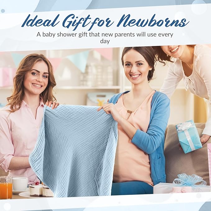 6 Pcs Muslin Hooded Bath Towels Washcloths and Bibs Set, Muslin Cotton Baby Towels Absorbent Hooded Blanket Towel Infant Bibs for Boys Girls Newborn Infant Essential(Blue, Navy Blue)