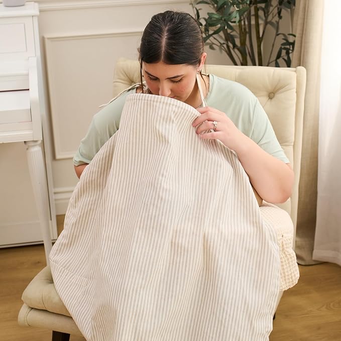 My Brest Friend Linen Blend Nursing Cover for Breastfeeding Privacy, Breathable Breastfeeding Cover up with Rigid Arch at Neckline for Women, Nursing Apron with Adjustable Neck Strap