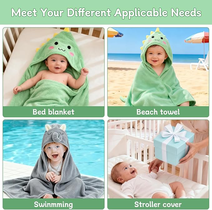 10 PCS Cute Baby Towels Set, 2 PCS Soft Baby Hooded Towels & 8 PCS Washcloths, Baby Bath Towels for Newborns, Infants & Toddlers, Ultra Absorbent, Cute Baby Towel Gift for Boys & Girls