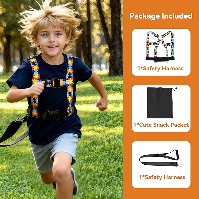 Walking Safety Harness for Older Kids 3–12 Years, Adjustable Leash Vest for Special Needs, Autism, ADHD, with Strong Grab Handle for Public and Outdoor Safety
