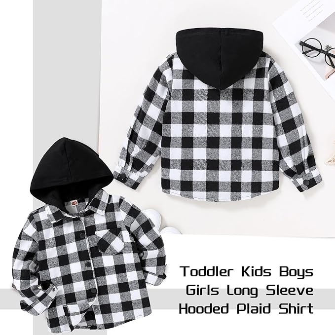 YOUNGER STAR Toddler Kids Boys Girls Flannel Hooded Plaid Shirt Button Baby Red Clothes