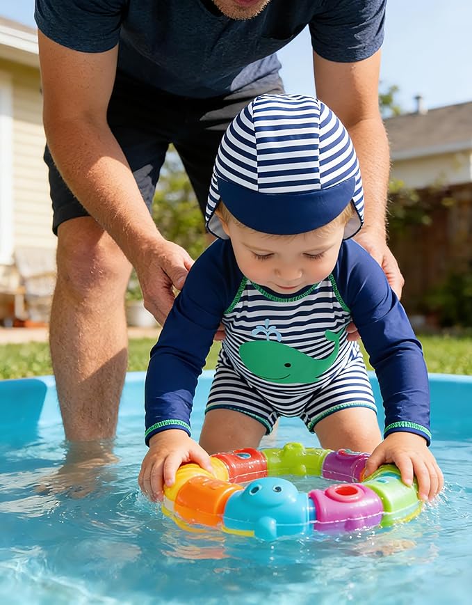 ADUKIDE Baby Boys Swimsuit Summer Beach Rash Guard Swimwear One Piece Sunsuit with Sun Hat 3-24 Months