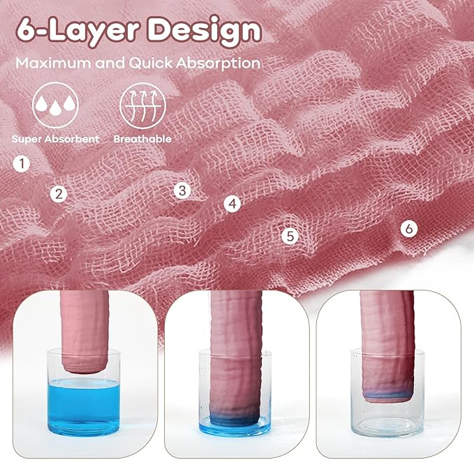 Yoofoss Muslin Baby Washcloths 100% Organic Cotton Face Towels 6 Pack Wash Cloths for Baby 12x12in Soft and Absorbent Baby Wipes (Bean Paste)