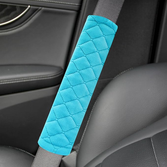 Amooca Soft Auto Seat Belt Cover Seatbelt Shoulder Pad Cushions 2 PCS for a More Comfortable Driving Universal Fit for All Cars and Backpack Blue