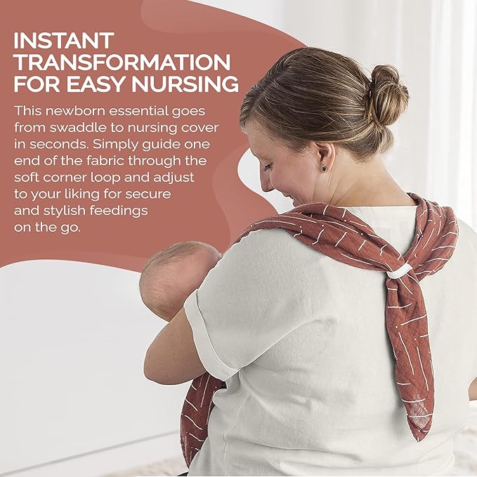 Itzy Ritzy Breastfeeding Boss Multi-Use Cover – A Nursing Cover, Swaddle, Car Seat Wrap, Tummy Time Mat & Burp Cloth All in One – Made of Soft Muslin Fabric & Measures 47” x 47” (Mudcloth)